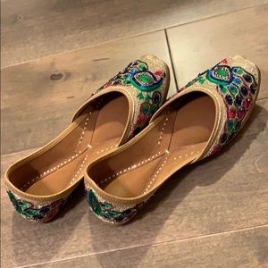 Beautiful handmade leather beaded peacock shoe